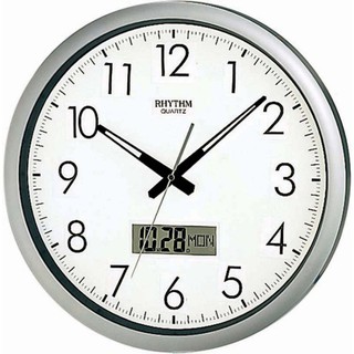 RHYTHM CLOCK 日本麗聲滑動式秒針LCD液晶螢幕顯示日期.星期雙顯靜音掛鐘 型號：CFG702NR19