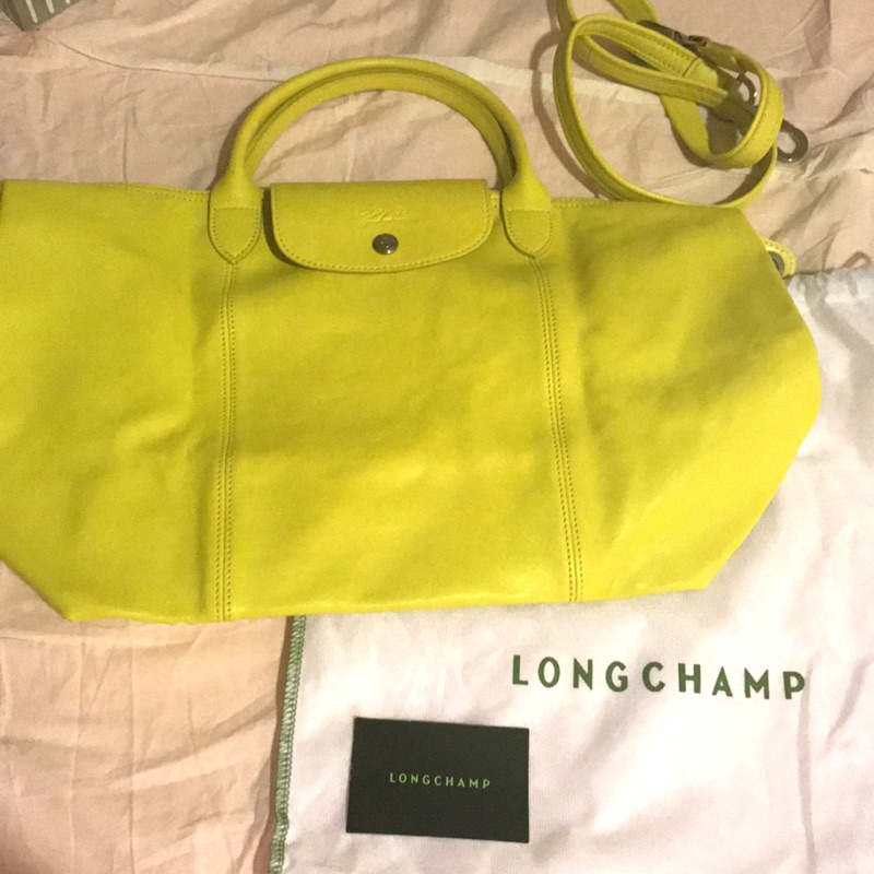 Longchamp 小羊皮摺疊包 檸檬黃