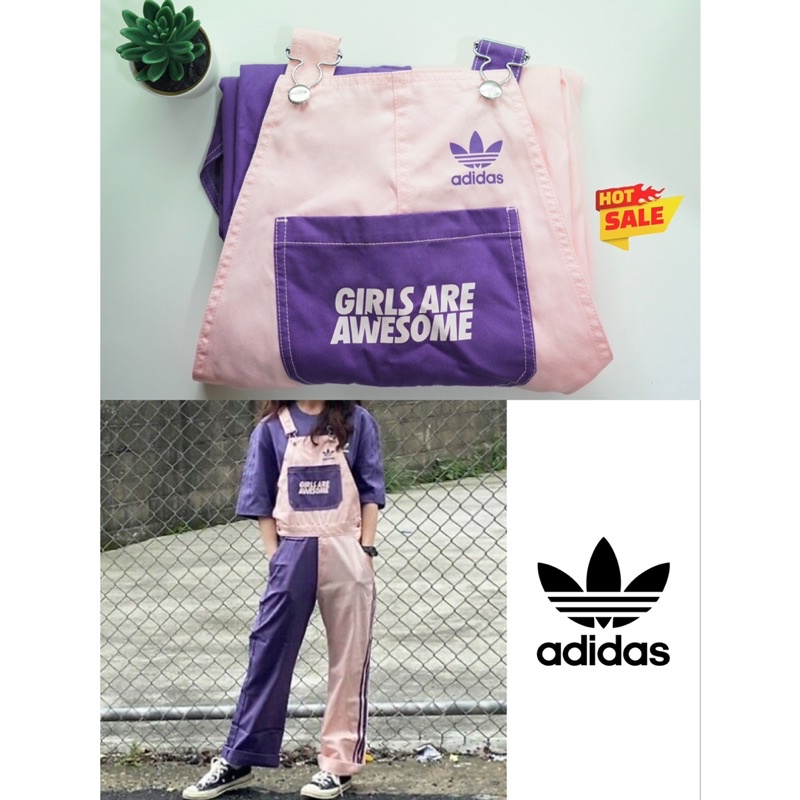 ADIDAS GIRLS ARE AWESOME 愛迪達 粉紅 紫色 撞色 吊帶褲 GK4877  全新一件 尺寸34