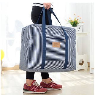 現貨 牛津布旅行拉桿包 手提包 旅行袋 防水收納包 行李拉桿包 搬家收纳袋 藍色條紋 行李箱拉桿包特大號