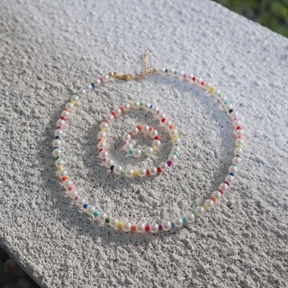 [Vazzle]Rainbow Pearl Necklace II 耐色玻璃彩虹珍珠項鍊 18k金飾 短項鍊