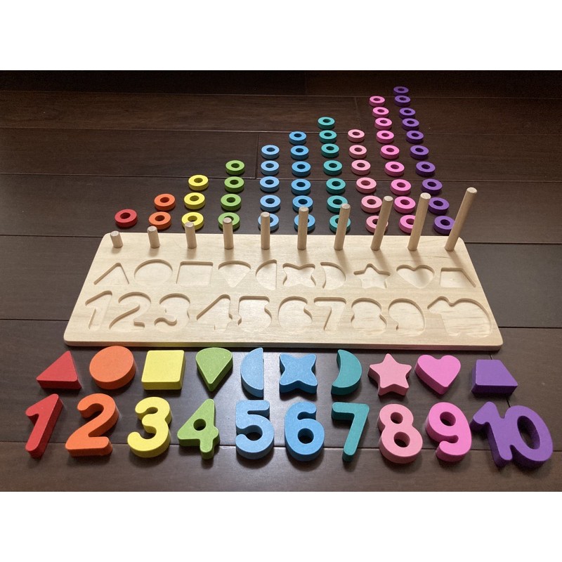 ［二手］寶寶形狀鑲嵌板 認識顏色 數字 形狀 數量 嬰幼兒認知教具 洞洞板 木製教具
