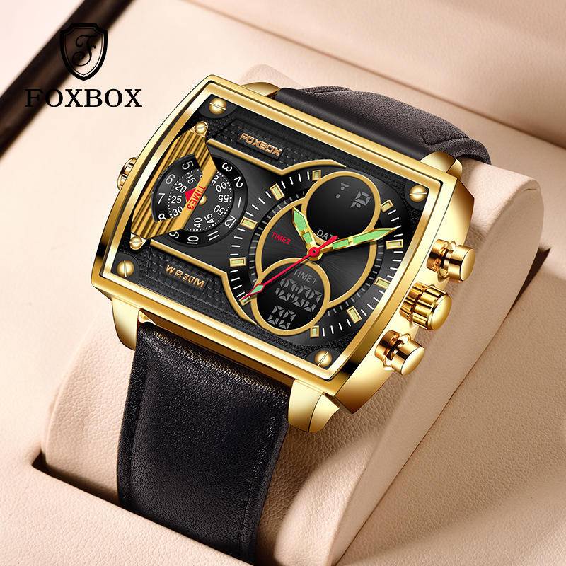 【飾碧得】FOXBOX男士石英電子雙顯手錶多功能防水夜光手錶FB0009