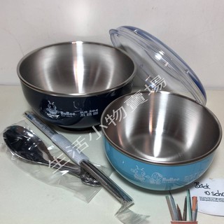 [附發票]臺灣製造Y-216S 香醇304不銹鋼雙層隔熱碗套裝 不鏽鋼碗帶蓋子 2個碗+湯匙+筷子組合超值兒童餐具