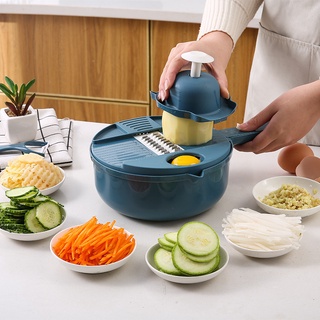 新款多功能切菜器 12件套廚房切片器 切蒜器 蔬果處理器 刨刀 刨絲器 切菜神器 切丁器