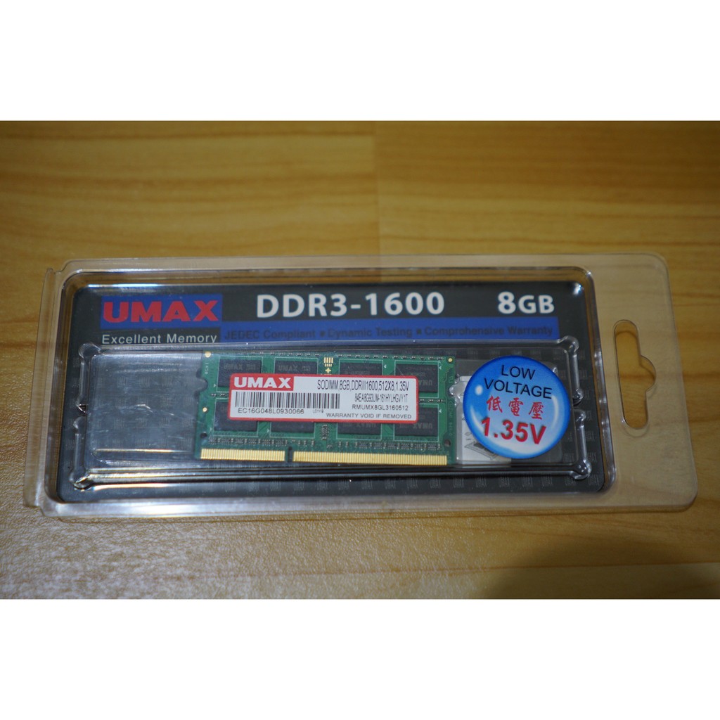 UMAX 8GB DDR3L 1600 終身保固 低電壓 8G 1.35V 筆電記憶體 DDR3