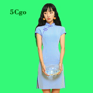 5Cgo【鴿樓】蝕骨旗袍年輕款格子少女短款復古民國改良版文藝日常小個子連衣裙 598790106979