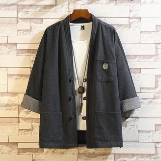 ♠精品熱銷 漢元素首選 中國風 裝唐裝盤扣居士服 牛仔外套 青年道袍禪服 復民族風 茶服