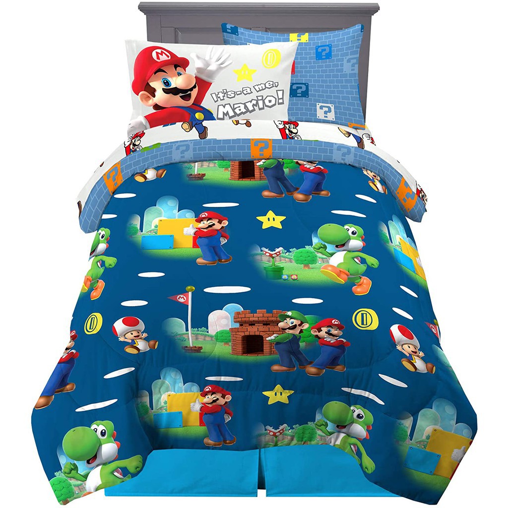 預購👍正版空運👍美國任天堂 Super Mario 超級瑪利歐 雙面棉被 兒童 被子 床包 枕頭套 單人床組 床罩床單