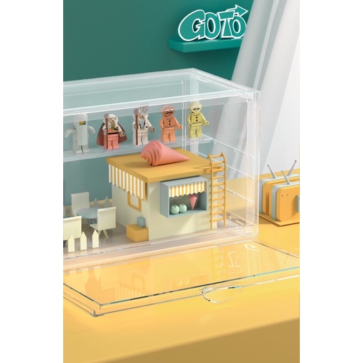 GOTO手辦S2透明展示盲盒泡泡瑪特積木熊模型防塵架亞克力樂高收納櫃