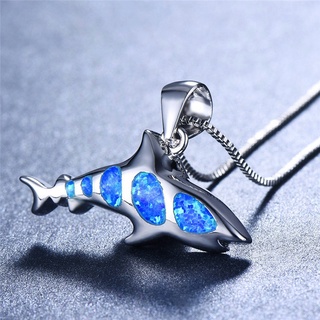時尚鯊魚藍白火蛋白石項鍊