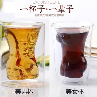 [現貨在臺] 小鮮肉/美女造型 威士忌杯 酒杯 水杯 雙層玻璃杯 杯子 惡搞 整人 趣味 搞笑 交換禮物 生日 情人節