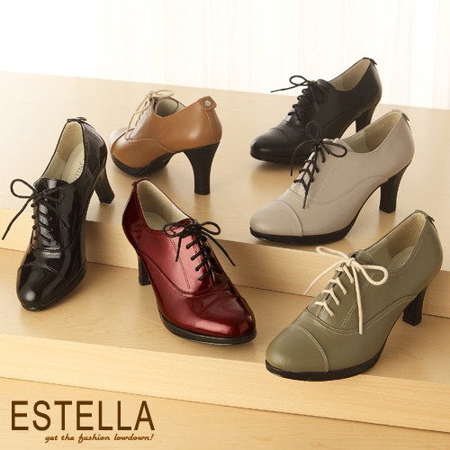 ESTELLA-全真皮綁帶高跟牛津踝靴【EG600004】