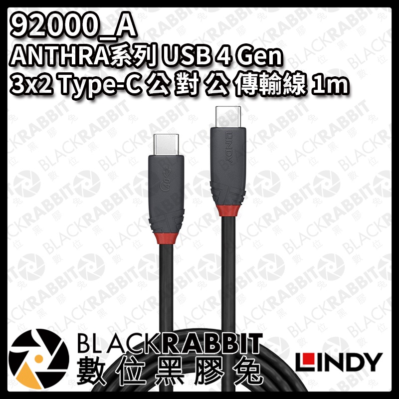 【 LINDY 林帝 92000_A ANTHRA系列 USB4 Type-C 公 對 公 傳輸線 1m 】 數位黑膠兔