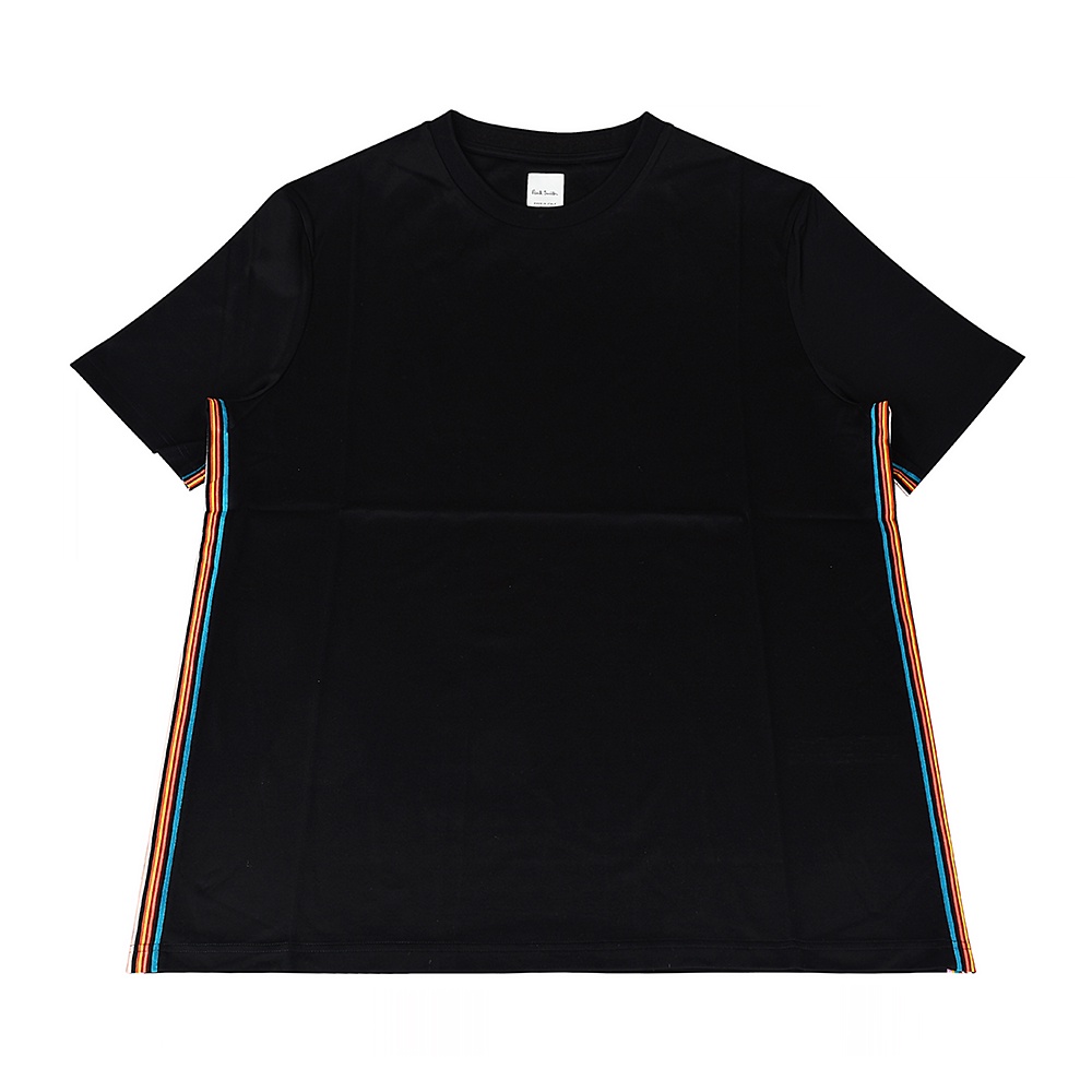 PAUL SMITH彩色條紋邊設計純棉短袖T恤(男款/黑)