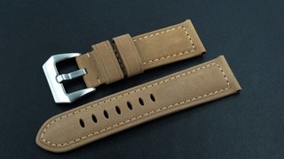 radiomir 26mm可替代沛納海Panerai原廠錶帶,瘋馬質感牛皮錶帶,不鏽鋼錶扣,沙漠色