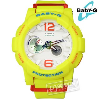 Baby-G CASIO / BGA-180-9B / 卡西歐艷陽沙灘極限潮汐層次雙顯橡膠運動腕錶 螢光黃 44mm