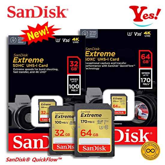 【Yes！公司貨】新款Sandisk Extreme SD 32G 64GB U3 V30 170MB/s 相機記憶卡