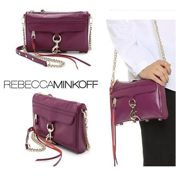 【大出清折扣現貨】正品Rebecca Minkoff mini mac小款紫莓色Plum皮革淡金鍊肩背包/鍊條包