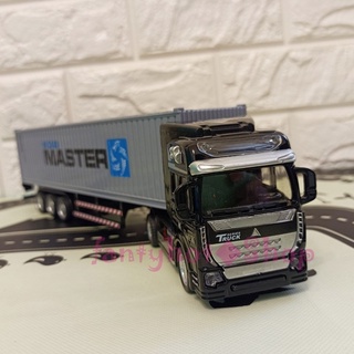 貨櫃車 1:50模型貨櫃車 重型貨櫃 聯結車 1/50迴力卡車頭 灰色40尺貨櫃拖車 卡車拖車 大型卡車