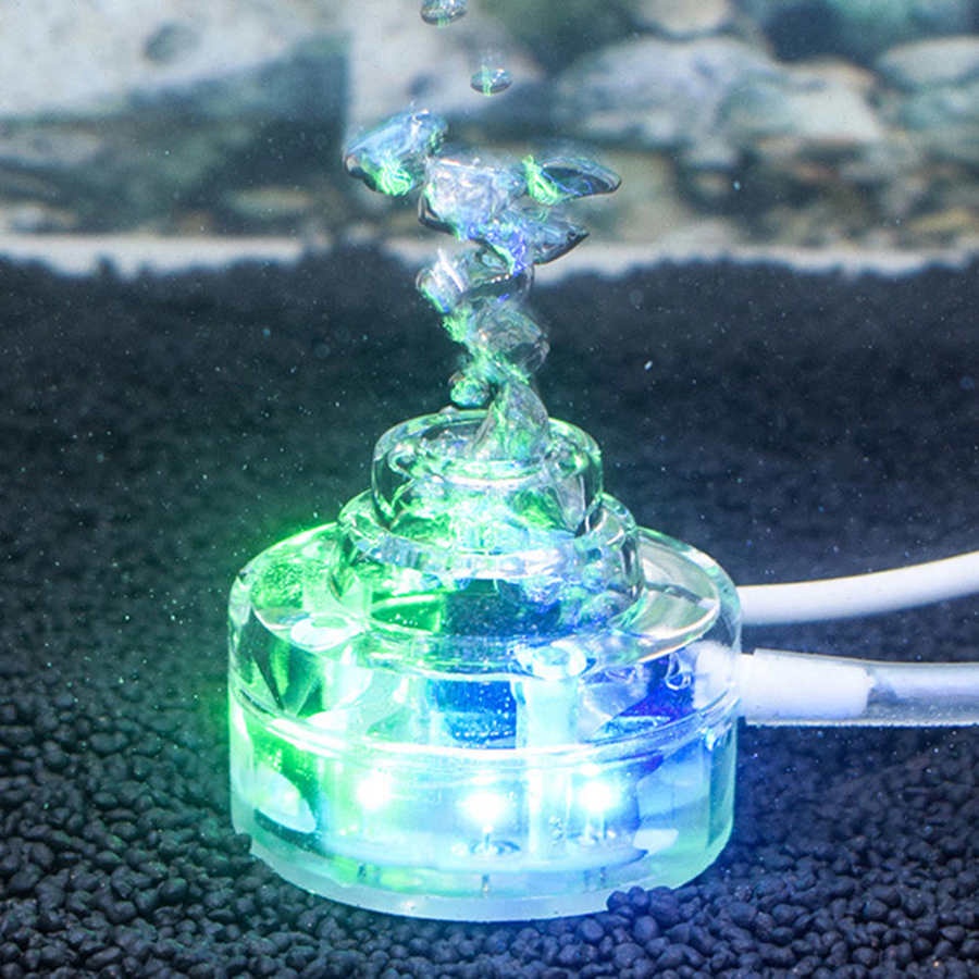 水族館 LED 七彩泡泡燈充氧泵氣幕泡泡石盤魚缸氧氣泵裝飾燈