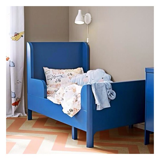 絕版色/北歐IKEA宜家BUSUNGE實木兒童延伸床框床架+luröy床底板條/藍/二手八成新/原$6995特$3800