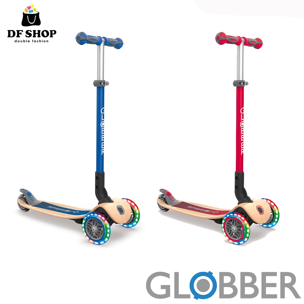 GLOBBER 哥輪步 兒童2合1三輪摺疊滑板車木製版 兩色可選 超酷炫發光前輪 三段式可調整手把高度