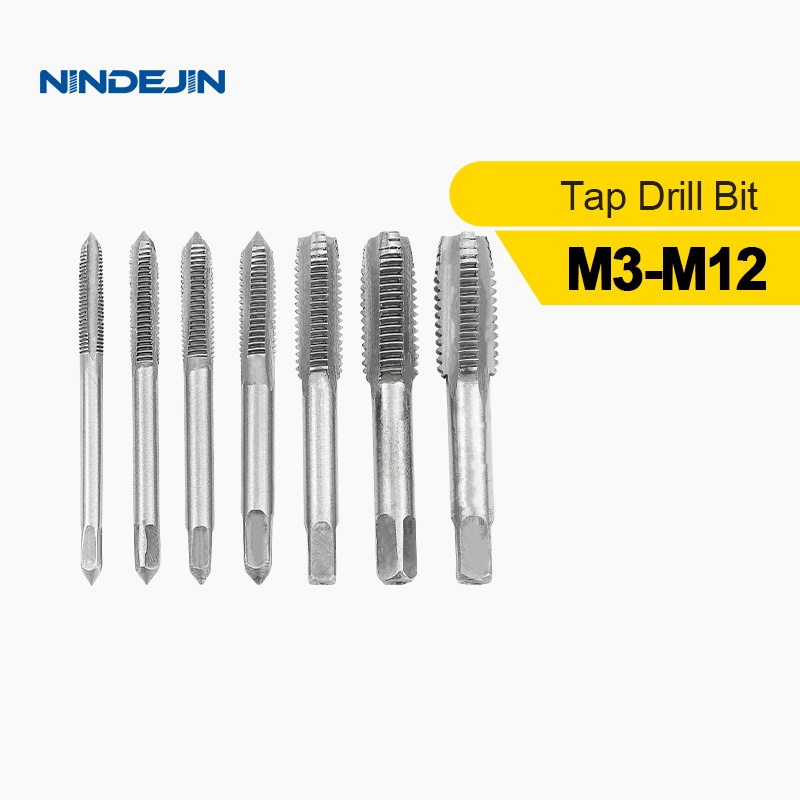 NINDEJIN 7pcs絲錐鑽頭公製手攻螺旋螺絲公制螺紋絲攻M3-M12高速鋼螺紋手鑽