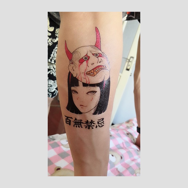 瑪菲司 Ms76 暗黑個性紋身貼紙狐狸面具少女鬼頭面具少女般若刺青貼紙 蝦皮購物