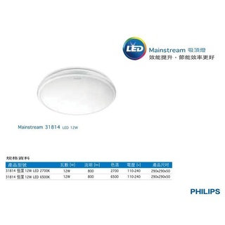 PHILIPS 飛利浦 恒潔 12W LED 31814 吸頂燈 2700K 全電壓 LED 12W 吸頂燈