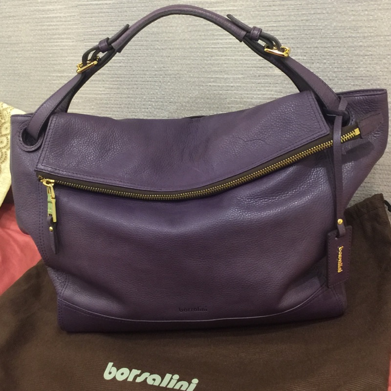 全新正品borsalini尊貴紫手提牛皮包