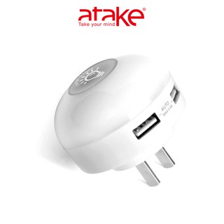 【atake】3.4A雙USB快充小夜燈充電器 三段式觸控/觸控夜燈/充電頭/豆腐頭