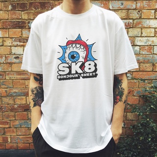 SK8 中性短袖T恤 白色 bonjour sweet 滑板衝浪搖滾punk rock潮流插畫復古眼球80 90年代