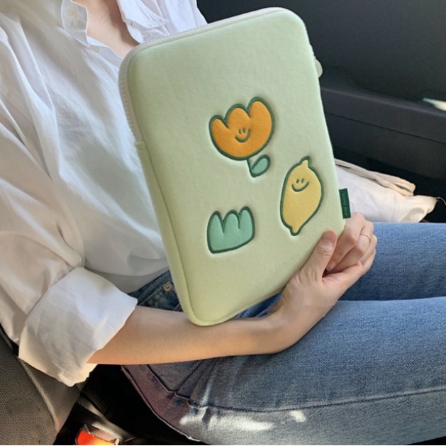 韓版筆電包 檸檬花朵刺繡設計 平板電腦保護套11/13/14/15英吋公事包