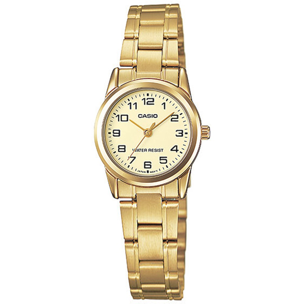 CASIO / 卡西歐 簡約優雅 復古時尚 數字刻度 不鏽鋼手錶 金色 / LTP-V001G-9B / 25mm