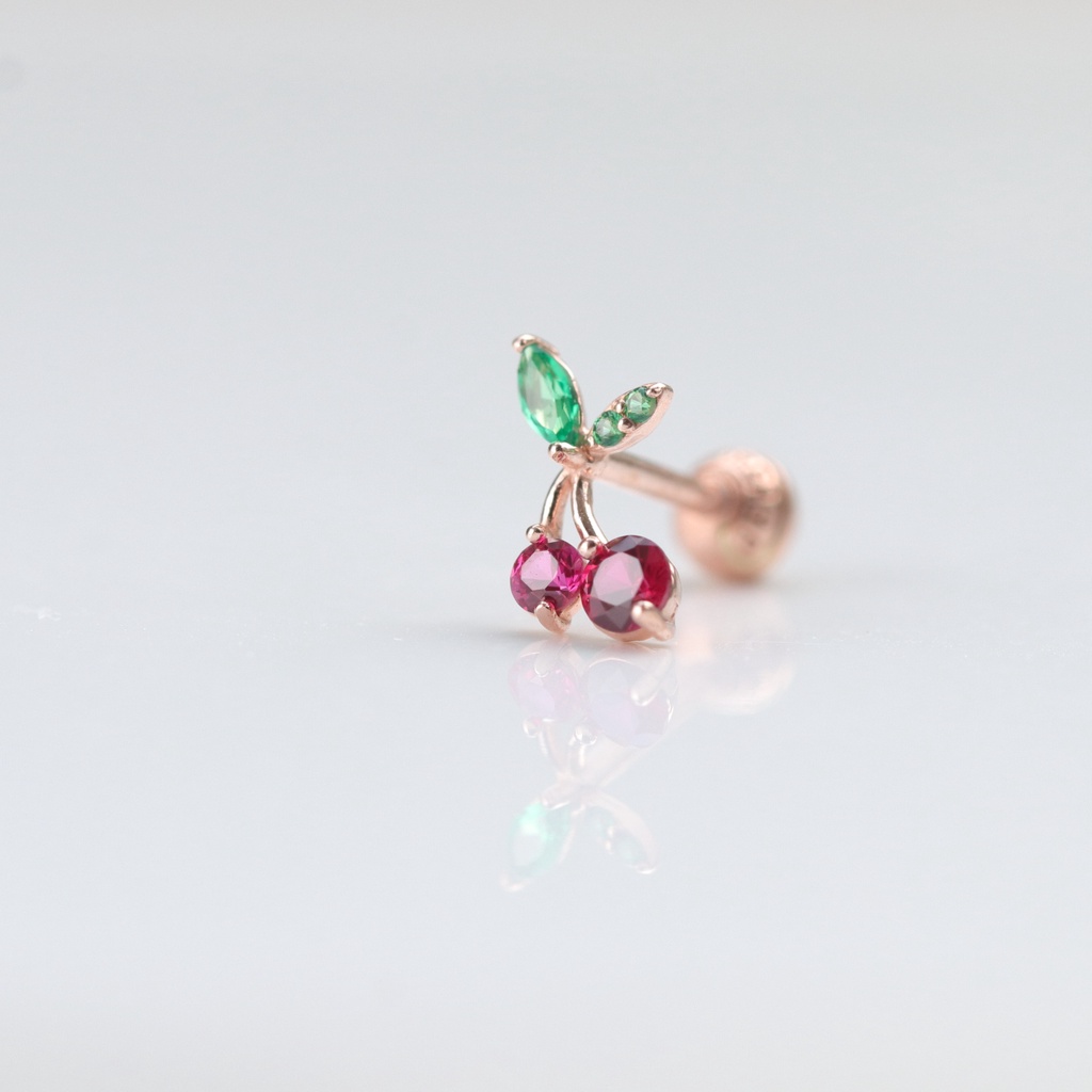 14K Cherry Piercing 櫻桃鎖珠耳環(單個）