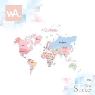 Wall Art 彩色 世界地圖 英文 壁貼 無痕設計 防水貼紙 辦公室餐廳 空間佈置 創意 裝飾 桌布 家飾 1055