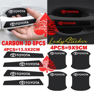 8 件裝豐田汽車碳纖維把手貼紙 3D 碳纖維貼紙 TOYOTA AVANZA VELOZ CALYA YARIS INN