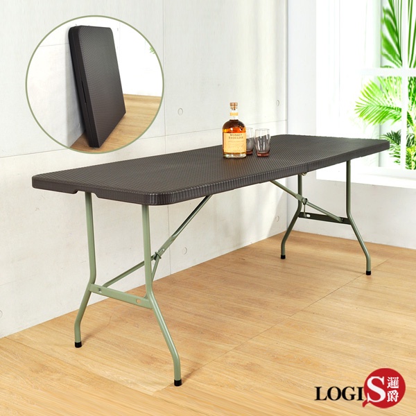 LOGIS｜手提式折疊桌180cm 會議桌 展示桌 露營桌 長桌可對折 塑鋼萬用摺疊桌【FT-180Z】