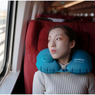 按壓式充氣U型枕頭 旅行飛機枕 按壓充氣枕頭 戶外u型枕旅遊枕頭 收納旅行護頸枕 免吹氣收 充氣枕
