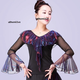 🔥熱賣🔥拉丁舞服裝女成人摩登舞國標舞廣場舞服裝春夏長袖上衣跳舞衣 VXON