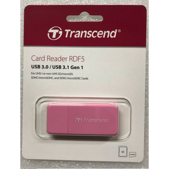 @淡水硬漢@ 創見 USB3 讀卡機 RDF5 高速 粉色 SD/TF 記憶卡雙槽讀卡MicroSD 手機 粉色 粉色