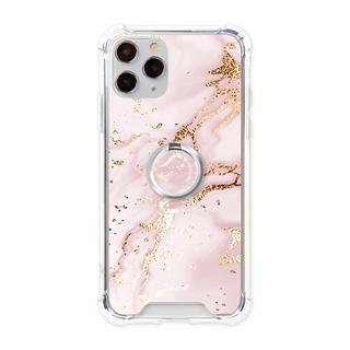 【TOYSELECT】玫瑰花茶大理石氣墊防摔iPhone手機殼 (附贈同款電鍍指環支架)