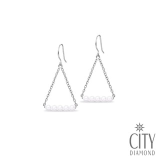 City Diamond引雅 【手作設計系列 】三角人造珍珠垂耳耳環