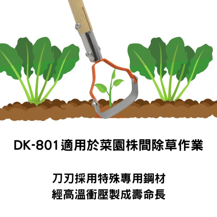 日本道灌けずっ除草太郎DK-801木柄(蔬菜間除草用)專用於花園與菜圃中的雜草去除