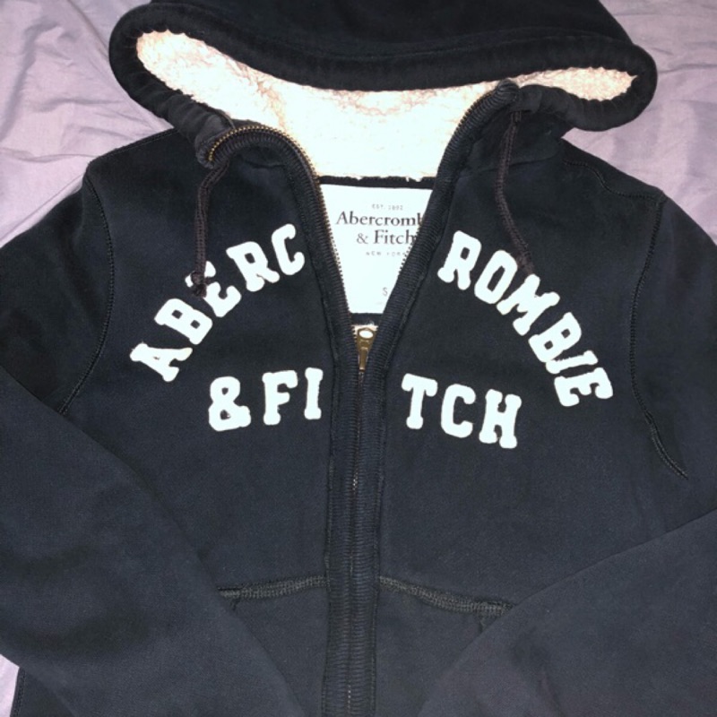 正品 Abercrombie&amp;Fitch 熊寶寶 刷毛厚外套 A&amp;F 麋鹿 連帽外套 深藍 AF