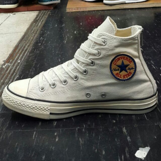 Converse Chuck Taylor All Star 米白色 帆布 後拉鍊 高筒 刷舊 電繡 145501C