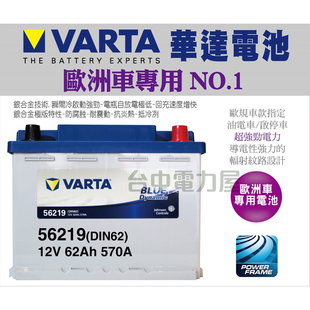 【台中電力屋】NEW VARTA 華達 56219 LN2 62Ah  適用 福斯 POLO  SKODA YETI