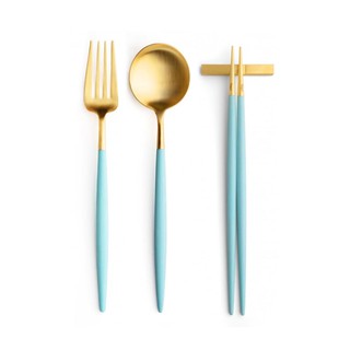 【Cutipol】GOA系列-Tiffany藍金主餐新三件組(主餐叉匙+筷組) 葡萄牙手工餐具 全台獨家新品