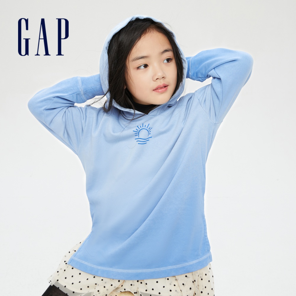 Gap 女童裝 漸層帽T-藍色浸染(731489)